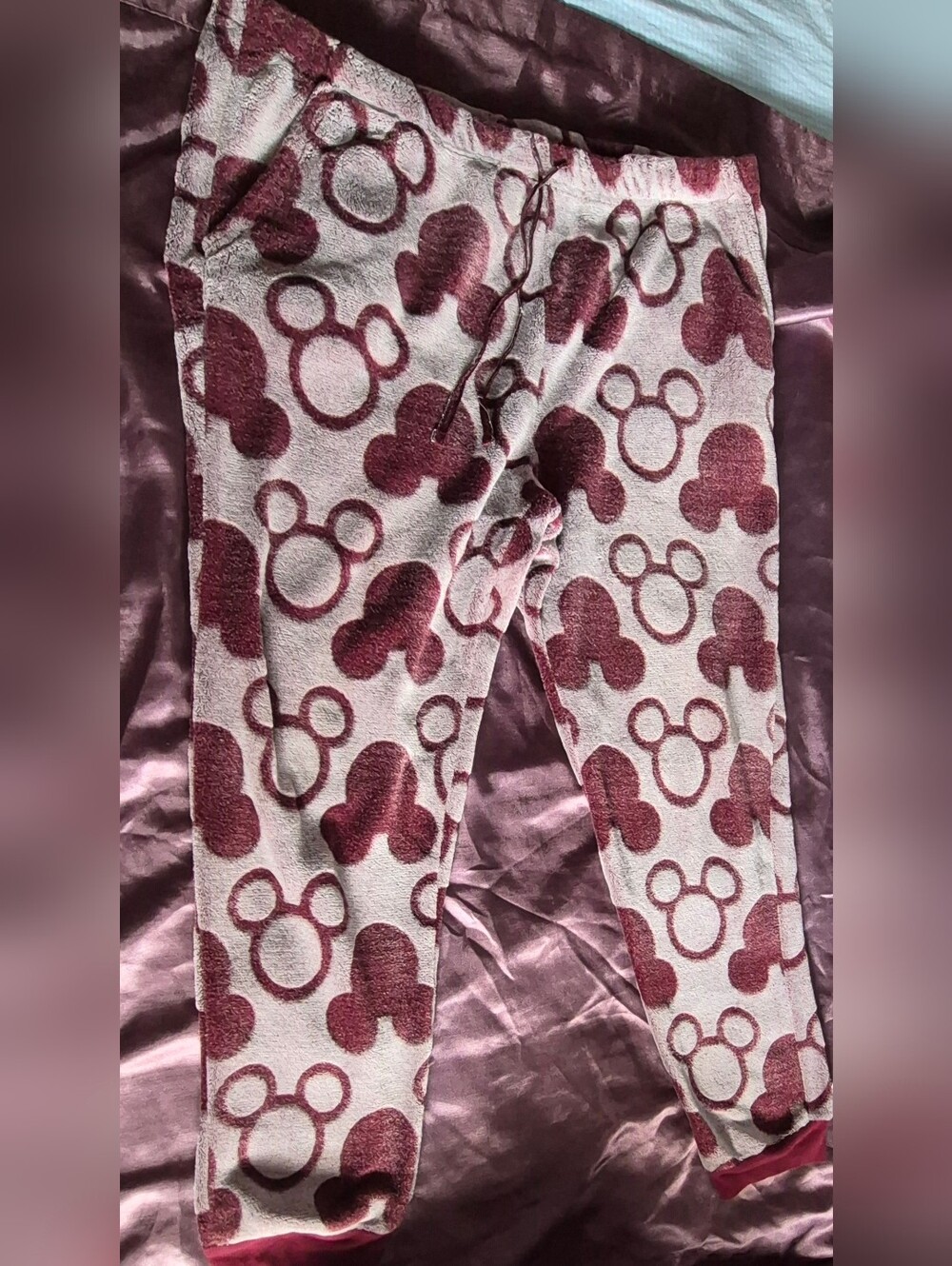 Disney Mickey Mouse Fleece Jogger Pajama Pants XXL color Burgundy